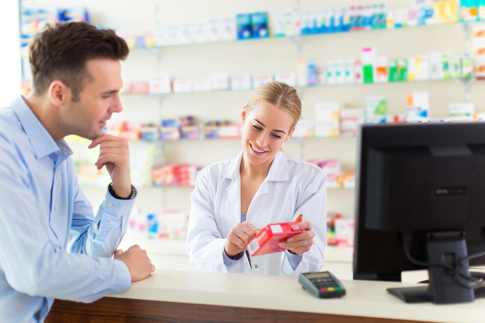 A man buys penis enlargement gel at a pharmacy